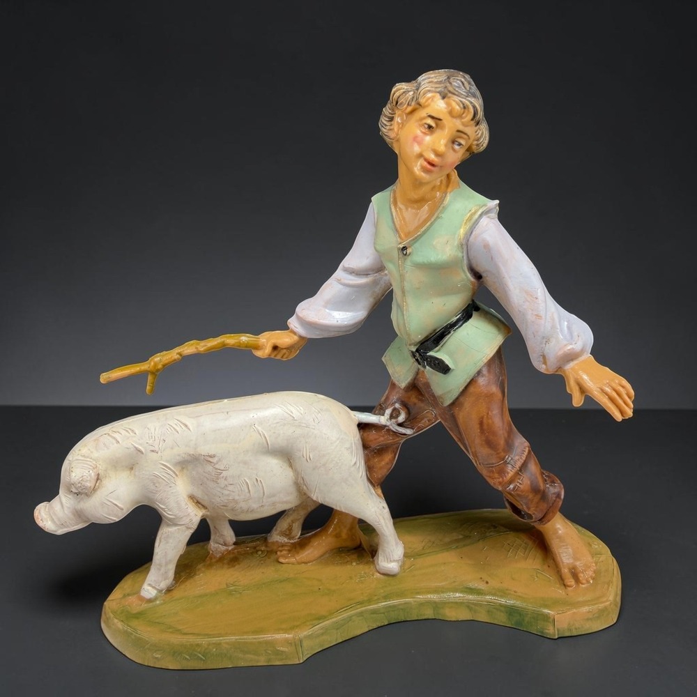 Fontanini Simonetti Boy with Pig Nativity Village Figure‎ 1983 Depose Italy 223